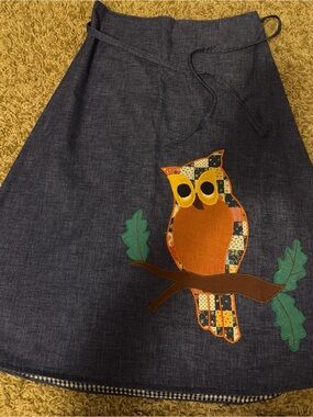 The Pond Vintage 2-in-1 Reversible Owl & Gingham Wrap Skirt Fall Festive